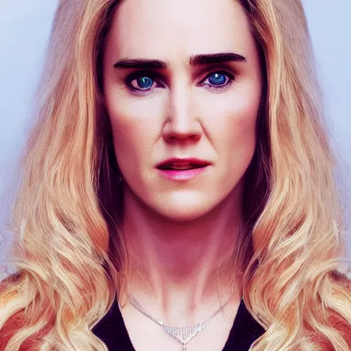 Image similar to blonde hair Jennifer Connelly, realistic, photo studio, HDR, 8k, trending on artstation