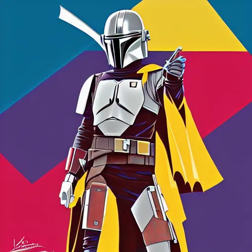 Image similar to the mandalorian wearing a pride flag cape by ilya kuvshinov katsuhiro otomo