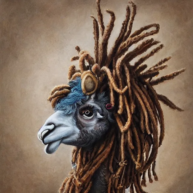 Image similar to llama with dreadlocks, by mandy jurgens, ernst haeckel, james jean