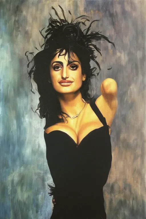 Image similar to oil painting, portrait of penelope cruz, artwork by salvador dali