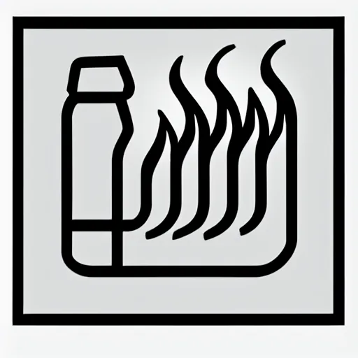 Prompt: simple yet detailed illustration pictogram of a fire warning label, use of negative space allowed, shaded ink illustration, black and white only, smooth curves