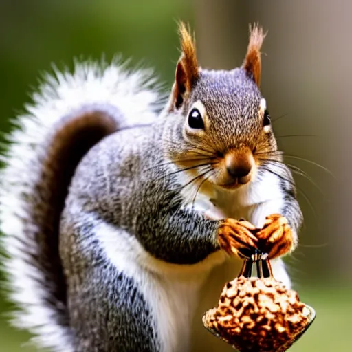 Prompt: a squirrel with a helmet made of acorns