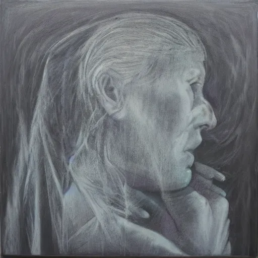 Prompt: psychedemia conference, chalk on canvas