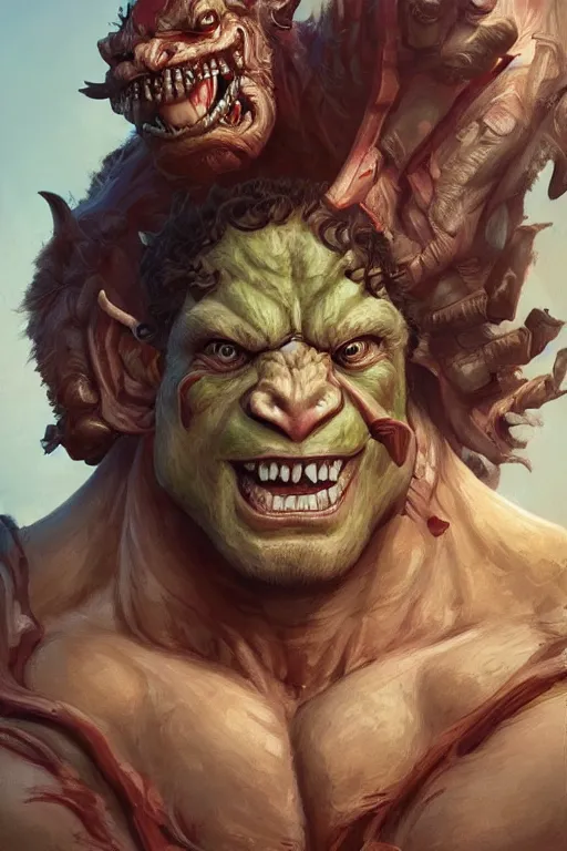 Prompt: portrait of mark zuckerberg as a hulking herculean demon orc bugbear clown, godlike, upper body, fantasy, intricate, elegant, highly detailed, digital painting, artstation, concept art, sharp focus, illustration, art by artgerm and greg rutkowski and alphonse mucha