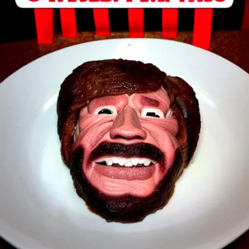 Image similar to chuck roast, chuck norris face made of meat