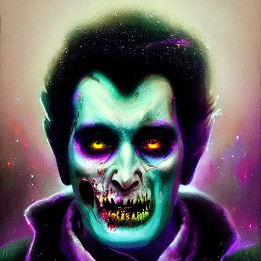 Image similar to UHD photorealistic Cosmic Zombie Elvis in the style of tonalism by Greg Rutkowski