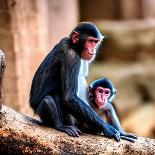 Image similar to Monkey nitpicking hair on human, photograph, relaxing photo