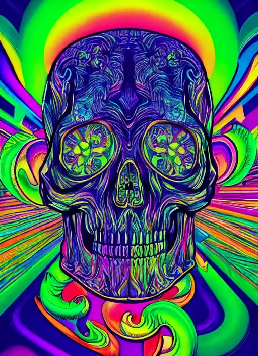 Image similar to psychedelic skull infinite fractal worlds bright neon colors highly detailed cinematic artwork by franz marc
