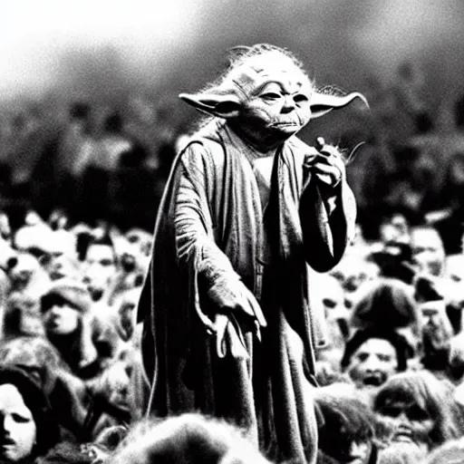 Image similar to yoda performing at woodstock