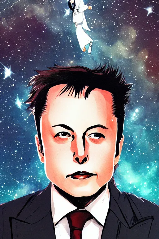Prompt: An anime portrait of Elon Musk, portrait, full body, by Illustrator, by aniplex, pixiv trending