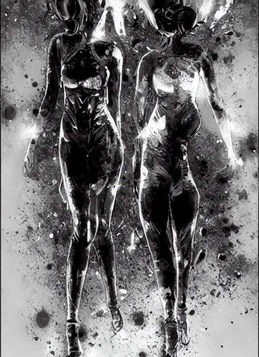 Prompt: astronauts girls in dark void underwater - complex and hyperdetailed technical suit design. reflection and dispersion materials. rays and dispersion of light. volumetric light. f / 3 2. noise film photo. flash photography. ultra realistic, wide angle. poster by wayne barlowe, hajime sorayama aaron horkey, craig mullins