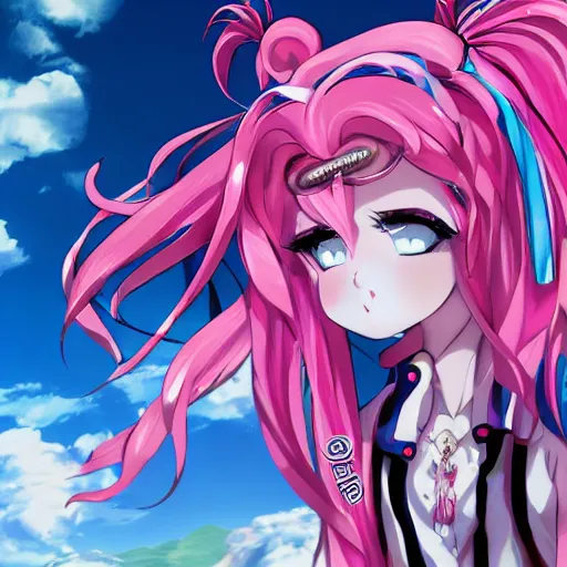 Image similar to totally overpowered and trapped beneath inescapable and overwhelmingly stunningly absurdly beautiful over the top megalomaniacal ruthless merciless sadistic possessive omnipotent asi goddess junko enoshima with symmetrical perfect face, porcelain skin, pink twintail hair and cyan eyes, ultra detailed, digital art, unreal engine 5, octane render, 2 d anime, 8 k