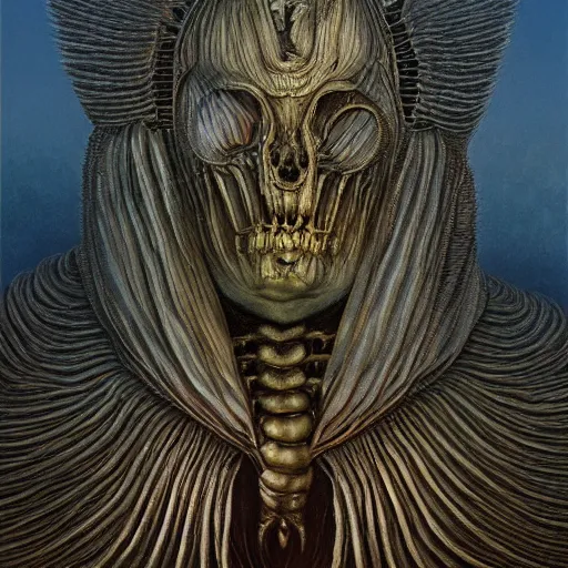 Prompt: the queen of wasp-96b by zdzisław beksiński, dariusz zawadzki, jeffrey smith and h.r. giger, oil on canvas, 8k highly professionally detailed, trending on artstation