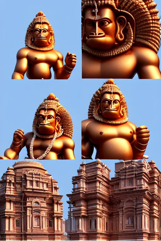 Prompt: high quality 3 d neoclassical biomorphic hanuman! buildings in mumbai!! centre, highly detailed, cinematic smooth, berenice abbott & john j. park, hard warm morning light, wide shot, high angle, uhd 8 k, sharp focus