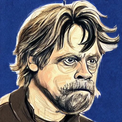 Image similar to a realistic yet scraggly portrait sketch of the side profile of a stern and sophisticated mark hamill, trending on artstation, intricate details, in the style of frank auerbach, in the style of sergio aragones, in the style of martin ansin, in the style of david aja, in the style of mattias adolfsson