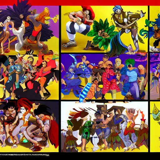 Prompt: brazilian folklore characters, 2d fighting game characters