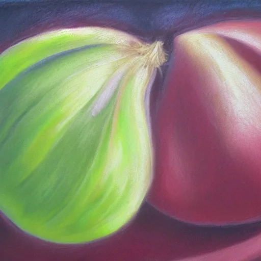 Image similar to crying onion face big tears pastel oil painting