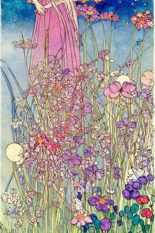 Prompt: beautiful colorful spring flowers, detailed art by kay nielsen and walter crane, illustration style, watercolor