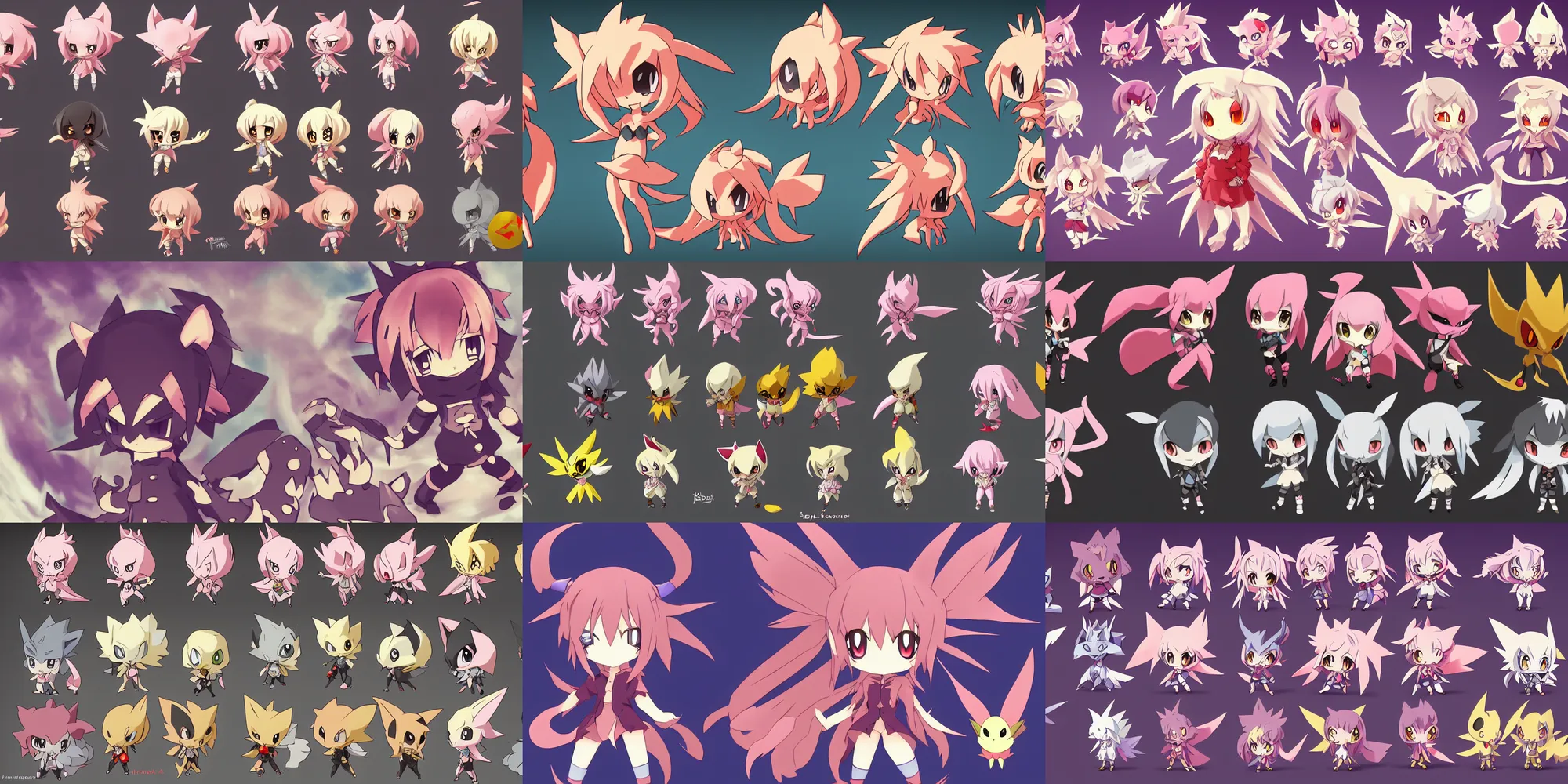 Prompt: game asset a cute evil character, anime style, chibi, full body, battle standing, cartoon, similar to pokemon, fantasy digital art by jean - honore fragonard, featured on artstation, stylized, 2 d sprites, 8 k, close up
