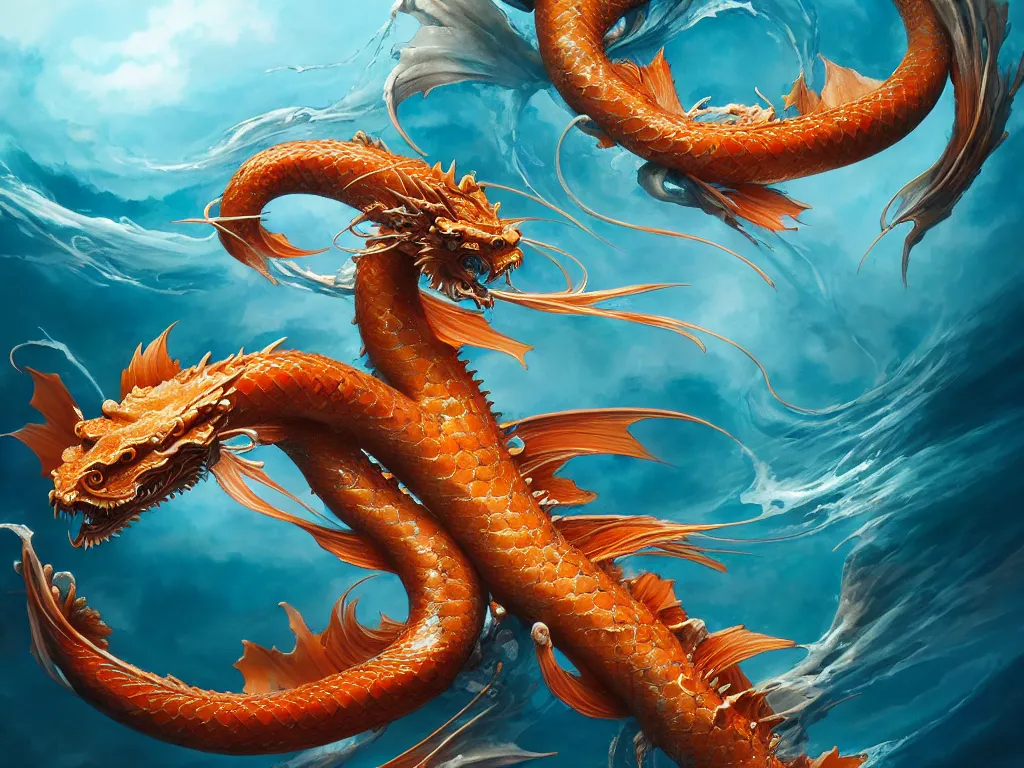 Image similar to intertwined koi dragon fish, water torrent background, jesper ejsing, james jean, justin gerard, tomasz alen kopera, cgsociety, fenghua zhong, makoto shinkai, octane render, highly detailed, rim light, cinematic lighting, hyper realism, high detail, intricate, 4 k, masterpiece