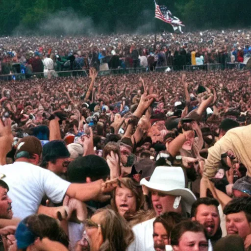 Image similar to garth brooks in a mosh pit at woodstock 9 9