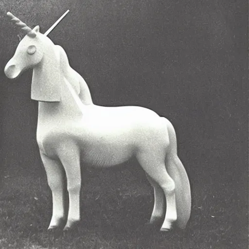 Prompt: A sighting of a special needs unicorn. 1940s photograph. cursed and haunted.