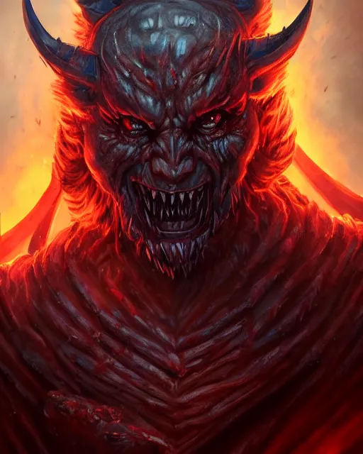 Image similar to Demon berserker, solo, one character, portrait, Path of Exile, Warhammrer, Diablo, Magic the Gathering, fantasy, gritty, cinematic lighting, centered, centered, symmetrical, symmetrical, highly detailed, digital painting, Artstation, concept art, sharp focus, 8k