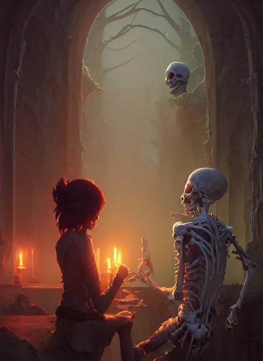 Image similar to Highly detailed necrotic bones, Stephen Bliss, unreal engine, fantasy art by Greg Rutkowski, Loish, Rhads, Makoto Shinkai and Lois van baarle, ilya kuvshinov, rossdraws, Tom Bagshaw, global illumination, radiant light, detailed and intricate environment