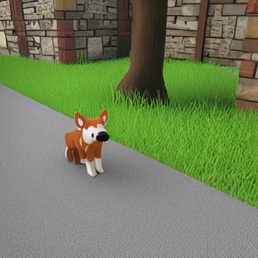 Image similar to a video game still of a dog made in roblox, HD, 3D render