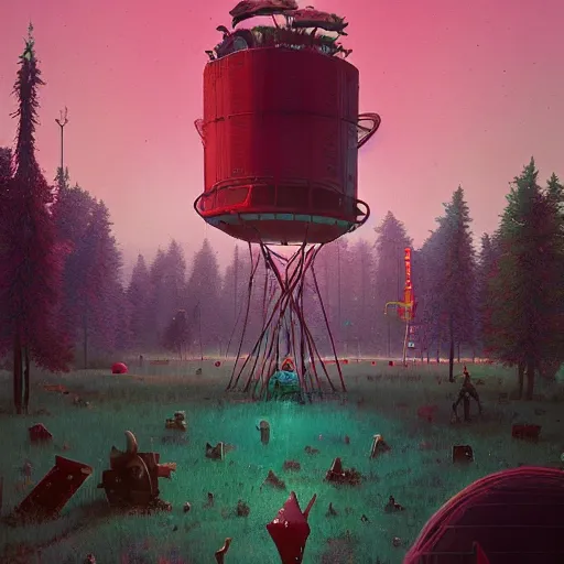 Image similar to A weird circus, by Simon Stålenhag, Makoto Shinkai and Bruce Pennington