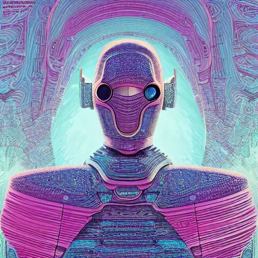 Prompt: beautiful portrait of the mysterious organic robot, vogue cover, vogue poses, beautiful futuristicornamental cape, intricate, highly detailed, masterful, fantasy world, sci fi world, in the style of moebius, akira toriyama, jean giraud, 8 k