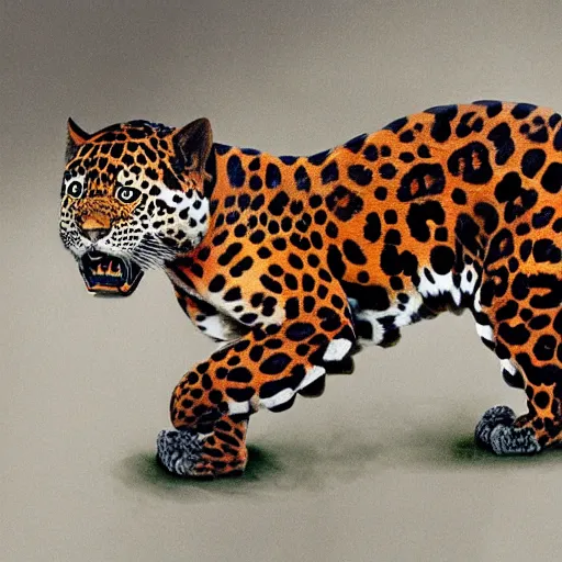 Image similar to an intricated and detailed painting of a shaman turning into a jaguar by salvador dali 4 k render