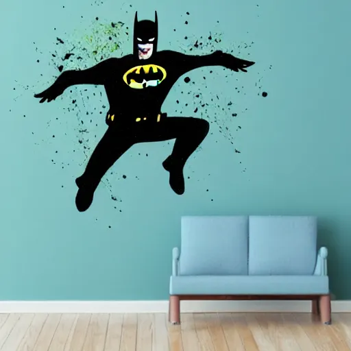 Image similar to die cut sticker of batman breakdancing, splatter paint