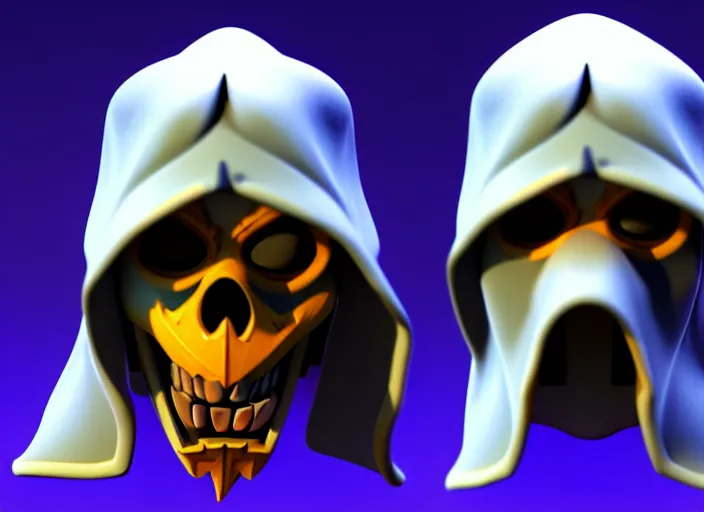 Prompt: hooded skull, with oni face mask, stylized stl, 3 d render, activision blizzard style, hearthstone style, crash bandicoot artstyle