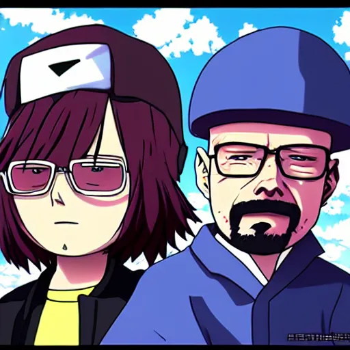 Prompt: jesse pink man and walter white in an anime, 4 k, anime style