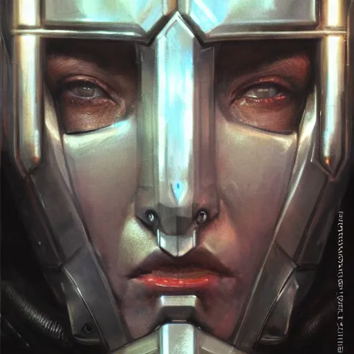 Prompt: a realistic scifi cyberpunk knight, closeup portrait art by donato giancola and greg rutkowski, vintage retro scifi, realistic face, digital art, trending on artstation, symmetry!!!