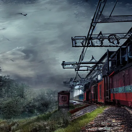 Image similar to the railroad is a place of death. it's where the forgotten and the damned go to die. it's a place of dark secrets and hidden terror. high detail, 4 k