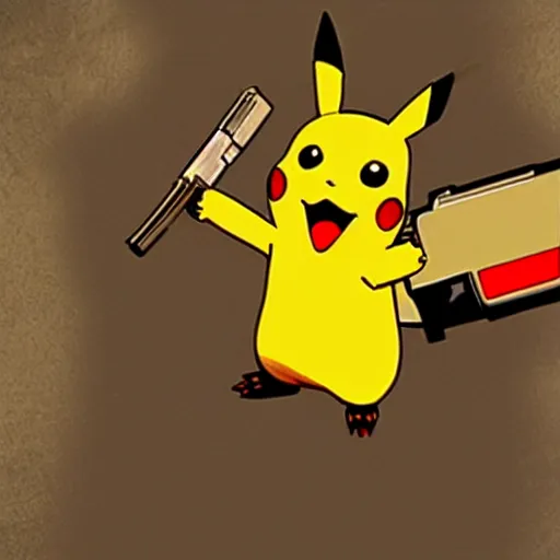 Image similar to pikachu holding a gun