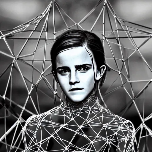 Image similar to emma watson, statue, chrome, reflect, wireframe, photograph