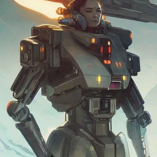 Image similar to battletech, elegant, digital illustration, detailed, intricate, sharp focus, digital painting, deep focus, digital painting, artstation, concept art, matte, art by artgerm and greg rutkowski and alphonse mucha