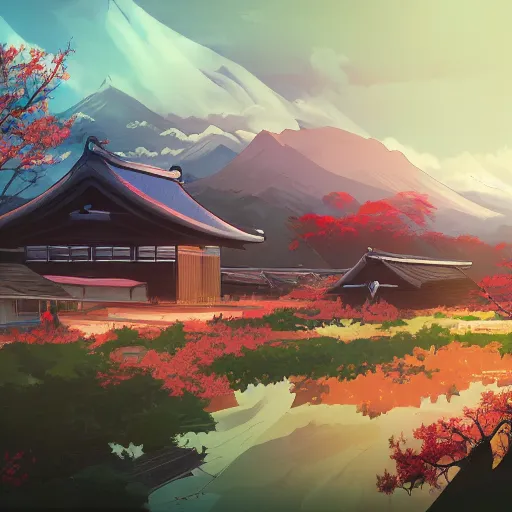 Prompt: itatchi uchiha, japanese village landscape, 4k, anime key visual, lois van baarle, ilya kuvshinov, rossdraws, artstation