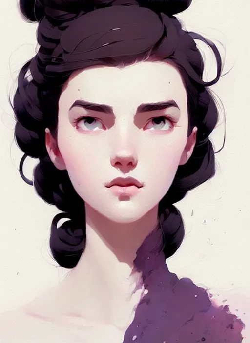 Prompt: highly detailed portrait of an androginous person, soft background, ringlet hair by atey ghailan, by greg rutkowski, by greg tocchini, by james gilleard, by joe fenton, by kaethe butcher, gradient violet, black, cream and white color scheme, trending in pinterest, award winning details