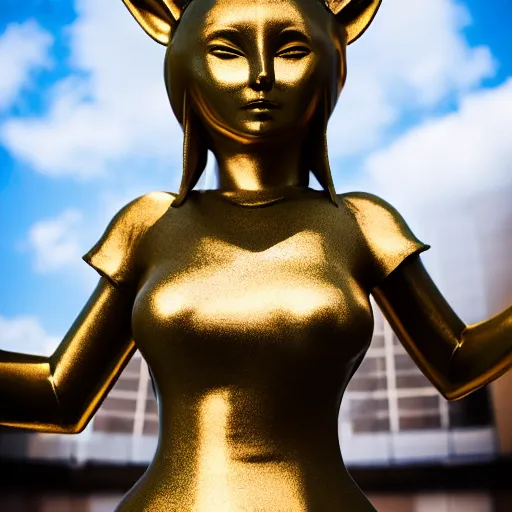 Prompt: a giant golden statue of an anime girl with cat ears, photography, dslr 5 5 mm