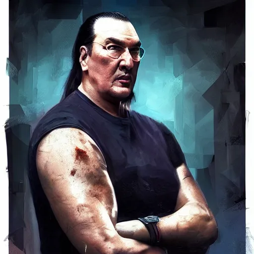 Prompt: steven seagal with bandages and broken arm and face wounds, digital painting, artstation, concept art, smooth, sharp focus, artwork by liam wong, patriotic, detailed