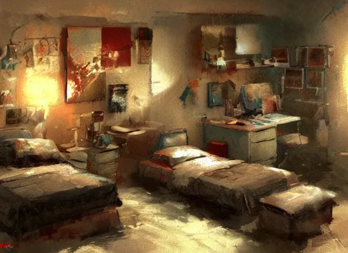 Prompt: a concept art of a 2 0 0 0 teenager's room, artwork by craig mullins