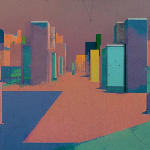 Image similar to neo brutralism, concrete pathways crossing chasms with dystopian housing, concept art, colorful, in the style of Mark Rothko, Edward Hopper and Akihiko Yoshida