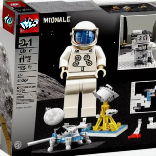Image similar to lego set of neil armstrong and lunar module on moon
