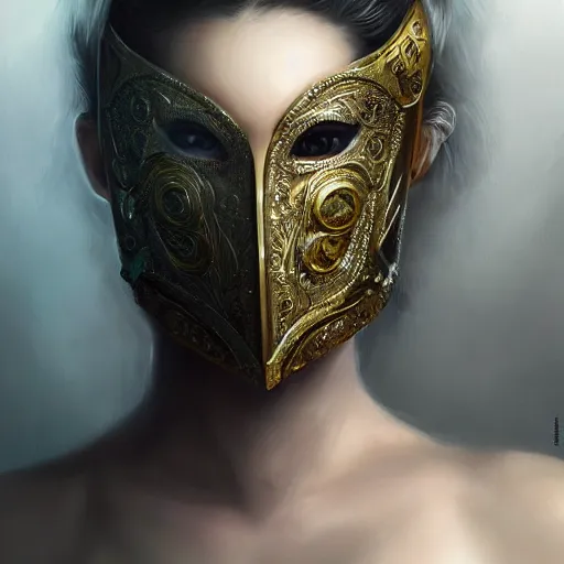 Image similar to Very very very very highly detailed epic photo of face with venetian mask, intricate, dystopian, sci-fi, extremely detailed, digital painting, artstation, concept art, smooth, sharp focus, illustration, intimidating lighting, incredible art by Artgerm