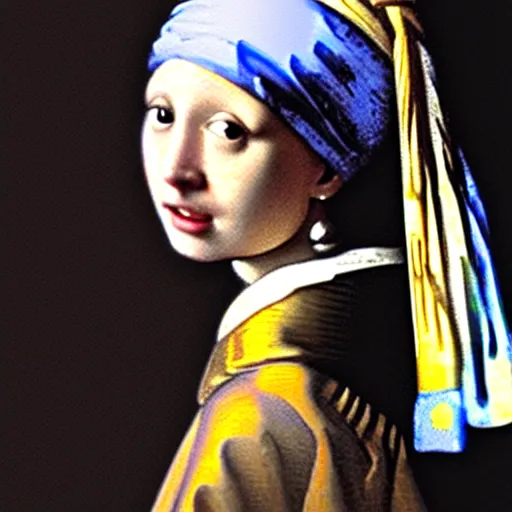 Prompt: high definition portrait of Girl With a Pearl Earring by Rembrandt