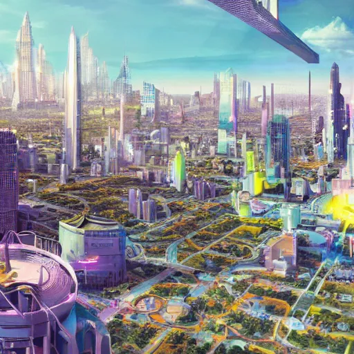 stabilityai/stable-diffusion · A solarpunk city, light, HD, pure, sharp  focus, nature, forest, city, utopian, 16:9